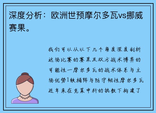 深度分析：欧洲世预摩尔多瓦vs挪威赛果。