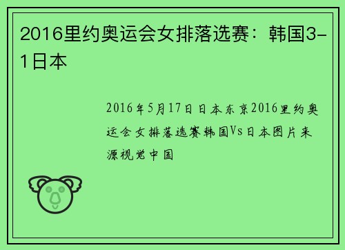 2016里约奥运会女排落选赛：韩国3-1日本