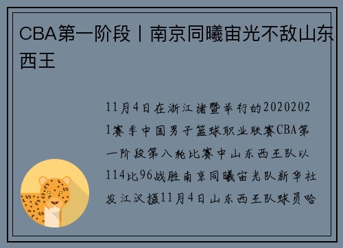 CBA第一阶段丨南京同曦宙光不敌山东西王